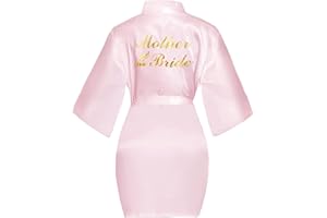 Lovasy Bride Robe Satin Kimono Robe Silk Satin Dressing Gown for Women Bridesmaid Robes Short Bridal Morning Robes with Oblique V-Neck