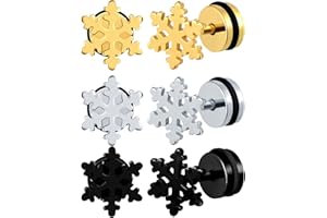 INFINIONLY Men's Women's Stainless Steel Earrings Studs Snowflake Statement Earrings for Boy's Girl's Snow Flake Studs Creative Stainless Steel Jewellery