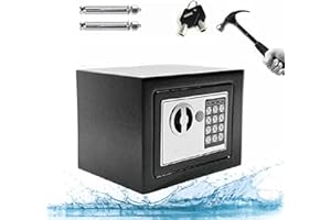 VICKYHOME Security Lock Safe Box, Portable Home Safe Box for Storage Money, Document, Jewelry, Waterproof Cash Box Electronic Digital Safe with Emergency Keys for Home Security, 23x17x17cm, Black