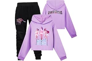 SZRXKJ Niños Pop Mode Demon Hunters Letras Impresión Sudadera con Capucha y Pantalones Chándal Conjunto de Chándal