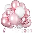 Biapian Pink Balloons, 20 Pcs Pink and White Balloons, 12 Inch Metallic Pink Confetti Balloons Pearl Latex Balloon Helium for Girls Women Birthday Party Christening Baby Shower Wedding Decorations