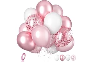 Biapian Pink Balloons, 20 Pcs Pink and White Balloons, 12 Inch Metallic Pink Confetti Balloons Pearl Latex Balloon Helium for Girls Women Birthday Party Christening Baby Shower Wedding Decorations
