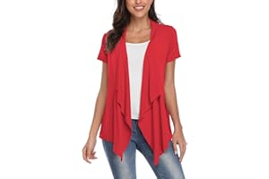 EXCHIC Elegante Manica Corta Cardigan da Donna Drappeggiato Orlo Irregolare Aperto Anteriore Giacca Sportiva Top