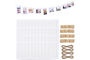 AHYDFSR 40 stücke Fotorahmen aus Pappe, Fotorahmen aus Pappe für 11.5 * 15.5 cm Foto, Kreativer Papier-Bilderrahmen mit Mini Holzklammern und Hanfseil, DIY, Collage zum selbst gestalten (Weiß)
