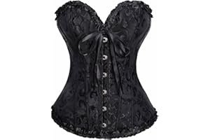 SLXBEAR Corset Top Women Sexy Lace Up Satin Overbust Sweetheart Boned Corset Bustier Top Vintage Court Corset Bride Dress Bodyshaper Halloween Gothic Costume Bodysuit Plus Size Basques Underbust
