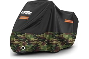 Favoto XXXL Motorcycle Cover Waterproof 210D Oxford, Upgraded Dustproof & Heat-Resistant Outdoor Motorbike Shelter with Lock-Holes & 2 Windproof Buckles, Fits up to 104 inch / 265 cm