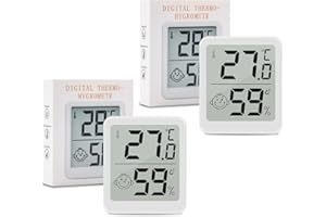 WEPAI Termometro Ambiente Interno, 2 Pezzo LCD Mini Igrometro Digitale Professionale, Rilevatore Misuratore di Umidità e Temperatura Igrometro Termometro Interni con Supporto In Metallo per Case, Bianco