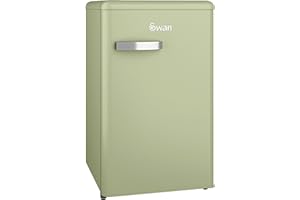Swan SR11035GNE Retro Under Counter Fridge with 77L Fridge Capacity, 13L Freezer Capacity, 1 Glass Shelf, 3 Door Shelves, 1 Salad Drawer, E Energy Rated, Green