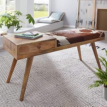 FineBuy Design Sitzhocker FB45549 Holz 90x30x43 cm Leder Modern