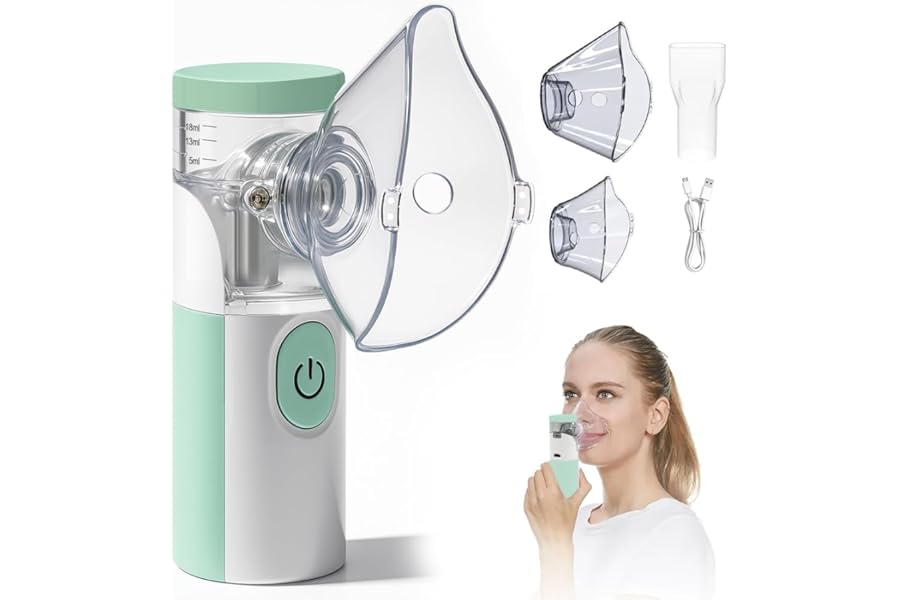 Portable Quiet Aerosol, Rechargeable Aerosol Machine, High Efficiency Atomization and Absorption, Kit with 2 Masks and 1 Mouthpiece, for Adults and Children