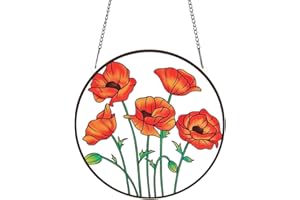 PLIGREAT Poppy Flowers Painted Stained Glass Panels Suncatchers, Acrylic Window Wall Hanging Ornaments for Bedroom Living Room Balcony Window Wall Decoration Garden Pendants Decor Housewarming Gifts