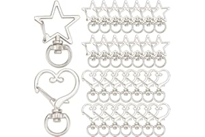 SOFPLATE 1 scatola 40 pezzi Moschettone Girevole Portachiavi Argento Moschettone A Scatto Sfuso A Forma di Cuore A Forma di Stella Moschettone Girevole Portachiavi Clip A Molla In Lega Clip A Scatto p