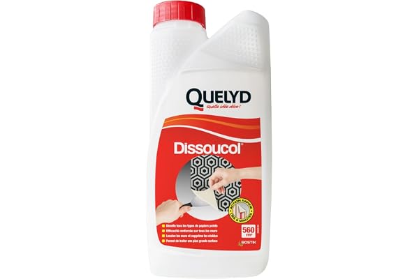 Quelyd Décolleur Papier Peint Surpuissant Dissoucol – Efficace en 5 Minutes sur Tous les Murs et Tous les Papiers Peints – Lessive et Supprime les Résidus – 1 Flacon de 1L (560 m²)
