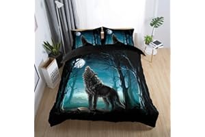 Stillshine Ropa de Cama King Size 220x240 Juegos de Fundas para edredón - Cama 150 cm Creativo 3D Animal Lobo Gato Caballo Unicornio Noche Paisaje Funda nórdica + 2 Funda de Almohada