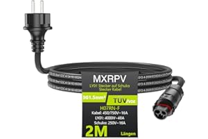 MXRPV Cavo di Potenza Solare, LY01 a Schuko, 2/3/5/10m, Compatibile con Deye Serie, Nero, Impermeabile IP68, 16A, 450V, (2 meter)
