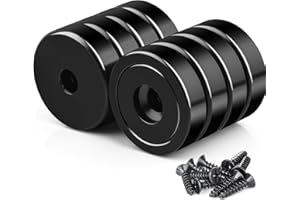 Keukenket 25MM Neodym Magnete mit Loch Schwarz, Extra Stark 25KG Kraft, 8 Stück Stark zum Anschrauben, Senkkopf-Topfmagnet mit Schrauben, Zylindrisch, Schwarz