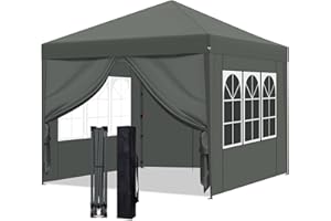 FANPAT Carpa Plegable 3x3, Pop-Up Cenadores para Jardin, Portátil Gazebo con 4 Paredes, Tejido Oxford 210D, Protección UV50+, Carpas para Exteriores, Bodas, Fiestas, Camping