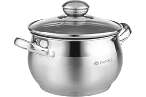 Daniks Classic Marmite Inox 16 cm 1.9 Litres, Faitout avec Couvercle en Verre, Tous Feux y Compris Induction, avec Échelle de Mesure, Argent