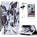 Produktbild iPhone SE Hülle,iPhone 5S PU Leder Flip Wallet Case Cover,Sunroyal Retro Elegant Schön Schwarz Weiß Blume Malerei Muster Entwurf Flip Magnetverschluss Wallet Kreditkarte ID Card Slots Handy Hülle mit Standfunktion Strip Bookstyle Handyhülle Tasche PU Schutz Etui Folio Schutzhülle für Apple iPhone SE/5S/5 + Bling Glitzer Diamant Staub Stecker und Displayschutzfolie