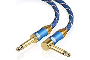 EMK Câble de guitare à angle droit 6,35 mm 1/4 gaine de câble audio mono 90 degrés en nylon tressé câble guitare, raccordement, haut-parleur, basse, clavier, amp, câbles d'instrument (5 m)
