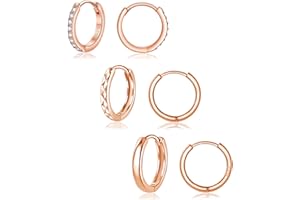 Cangall Kreole ze srebra próby 925, małe kolczyki kreolskie, zestaw 3 par kolczyków kreolskich dla kobiet i mężczyzn, srebrne/różowe złoto/złote, Cyrkonia, Cyrkon