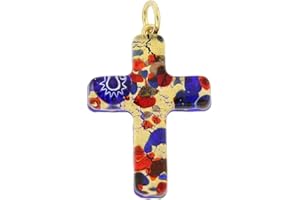 GLASS OF VENICE GlassOfVenice Murano Glass Venetian Reflections Cross Pendant - Blue Red