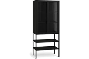 ‎OSOLTUS osoltus Vitrine Riffelglas Metall | Schrank Glasvitrine Industriedesign | Cube Black Series | gehärtetes Glas | Wohnzimmer- Küchenschrank 146x60cm