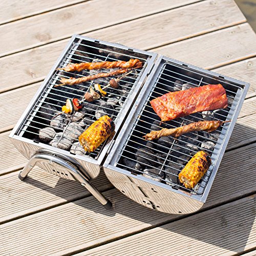 TecTake BBQ Grill portable rustfree stainless steel 2 grill areas