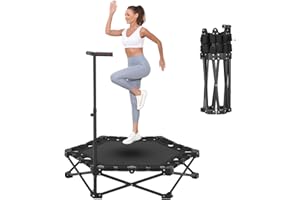 OVERPASSING 42" Folding Rebounder Trampoline with Adjustable Handle Bar Fitness Trampoline Bungee Rebounder Jumping Cardio Trainer Workout for Adults, Max Load 450lbs,110CM Foldable and Portable