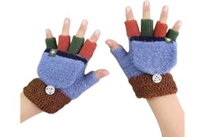 AfinderDE Kinder Fausthandschuhe Mädchen jungen Abnehmbare Klappe Strickhandschuhe Fäustlinge Handschuhe Fingerhandschuhe Fingerlos Halb Handschuhe Strick Handschuhe Winterhandschuhe