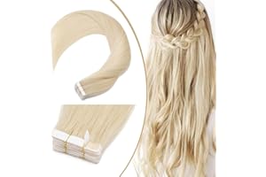 UK FASHION SHOP UK-Fashion-Shop Extension Biadesive Capelli Biondi 50g 20 Fasce #60 Biondo Platino 60cm 100% Remy Human Hair Extension Capelli Veri Adesivo