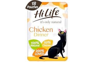 HiLife it's only natural - Complete Wet Cat Food - Chicken Dinner in Jelly - 100% Natural Ingredients Grain Free, 18 Pouches x 70g