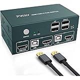 KVM Switch HDMI 2 ports,KVM Switch 4K@60Hz, USB2.0,2 PC 1 moniteur Switch, KVM Switch USB, HDMI 2.0, Switch de raccourci, ave