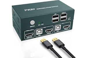 STEETEK KVM Switch HDMI 2 porte,KVM Switch 4K@60Hz, USB2.0, 2 PC 1 switch monitor, KVM switch USB, HDMI 2.0, hotkey switch, con 2 cavi HDMI e 2 USB