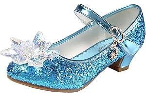 JLHu Chaussures pour Déguisement Fille Bout Fermé Sandales à Talon Haut Soirée Marige Cendrillon Cristial Chaussures de Princesse Elsa Noël Anniversaire Carnaval