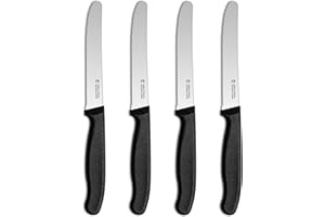 targzier Frühstücksmesser 4 Stück,Hochwertiges Brötchenmesser Set,Scharfe Messer mit Wellenschliff,Edelstahl Schneidemesser,Kunststoffgriff Tomatenmesser,Schwarzes Messerset