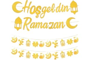 ‎O-KINEE Ramadan Deko,Hosgeldin Ramazan Dekor,Islam Banner mit 3M 20LED Ramadan Lichterkette, Moon Star Lantern Castle Banner Ramadan Decorations,Hoşgedin Ramazan Islam Deko