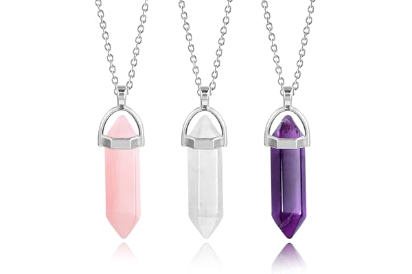 Kristallhalsbandset, ametist rosékvartskristaller läkande stenar halsband för kvinnor, 3 delar naturlig ametist rosékvarts kl