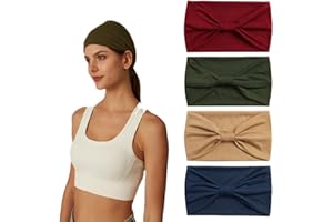 MIQIQAO 4PC Head Scarfs for Women, Wide Elastic Soft Boho Headband Fashion Bandanas Knot Adult Scarfs Yoga Sport Running Hairbands,Head Wraps (P4WColorPI)