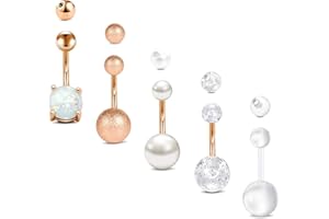 Mayhoop Piercing Nombril Acier Chirurgical CZ & Boule 6-12pièces 14G Anneau de Nombril Clou Piercing de Ventre 10mm Femme Homme Bijoux de Piercing