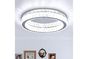 Finktonglan Plafoniera LED Cristallo Moderna Rotonda 45cm, 48W Bianco Freddo 6000K, Lampadario da Soffitto a Basso Profilo per Soggiorno, Sala da Pranzo, Camera da Letto, Cucina