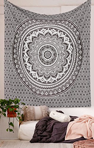 gray and black Ombre hippie bohemian intricate intricate gypsy Indian thinking magic tapestry wall hanging - 2