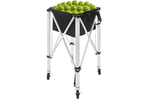 ieLsngai Tennisballkorb mit Rädern, Faltbarer Tennisballbehälter, Tragbarer Ballwagen aus Aluminium, tragbarer Sport-Lehrwagen mit Tragetasche, 150-170 Bälle