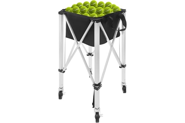 Kulkorg, tennis med hjul, vikbar tennisbollbehållare för 150–170 bollar | Tennisbollkorg i aluminium, tennisbollar hink, tennisbollvagn med bärväska och bärhandtag, upp till 20 kg, 40 x 40 x 90 cm