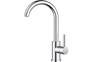 FORIOUS Kitchen Tap, Kitchen Sink Taps Mixer, 360 Swive Stainless Steel Monobloc 1 Hole with Single Lever, Ploished Chrome