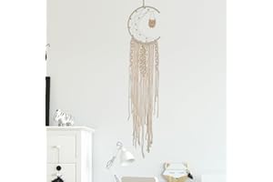 MytaYt Attrape Reve Macrame 96CM Tenture Murale Lune Attrape-rêves Apportez Un Hibou Boheme Faite Main Lune Atrappe-rêve Décoration Murale déco Salon