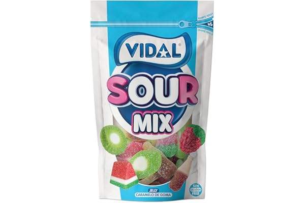 Sour Mix Vidal 320 uds – Golosinas surtidos con pica, sabores kiwi, sandía y cola, bolsa grande para fiestas, eventos y compartir