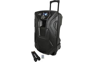 qtx BUSKER-15 | Rechargeable Battery Powered Portable PA with 2 Wireless Microphones and Bluetooth Connectivity, 15-Inch