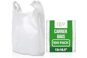 White Plastic Carrier Bags x 100 | Strong Plastic Bags 15x18+3" | Heavy Duty Vest Carrier Bags with Handles | Shopping Bags, Clothes Bags, Laundry Bags by QLV