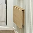 Wall Mounted Fold Down Table, Small Space Saving Floating Desk, Solid Wood Folding Computer Desk, Drop-Leaf Wall Mounted Table for Dining, Study, Kitchen, Dinner, Laundry, Bar Etc